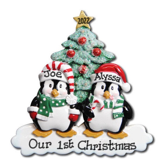 2 Penguins Family of Two Personalized Christmas Ornament