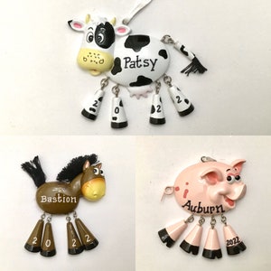 Farm Animals- Cow, Pig, Horse Personalized  Christmas Ornament- Baby&#39;s 1st Christmas Gift