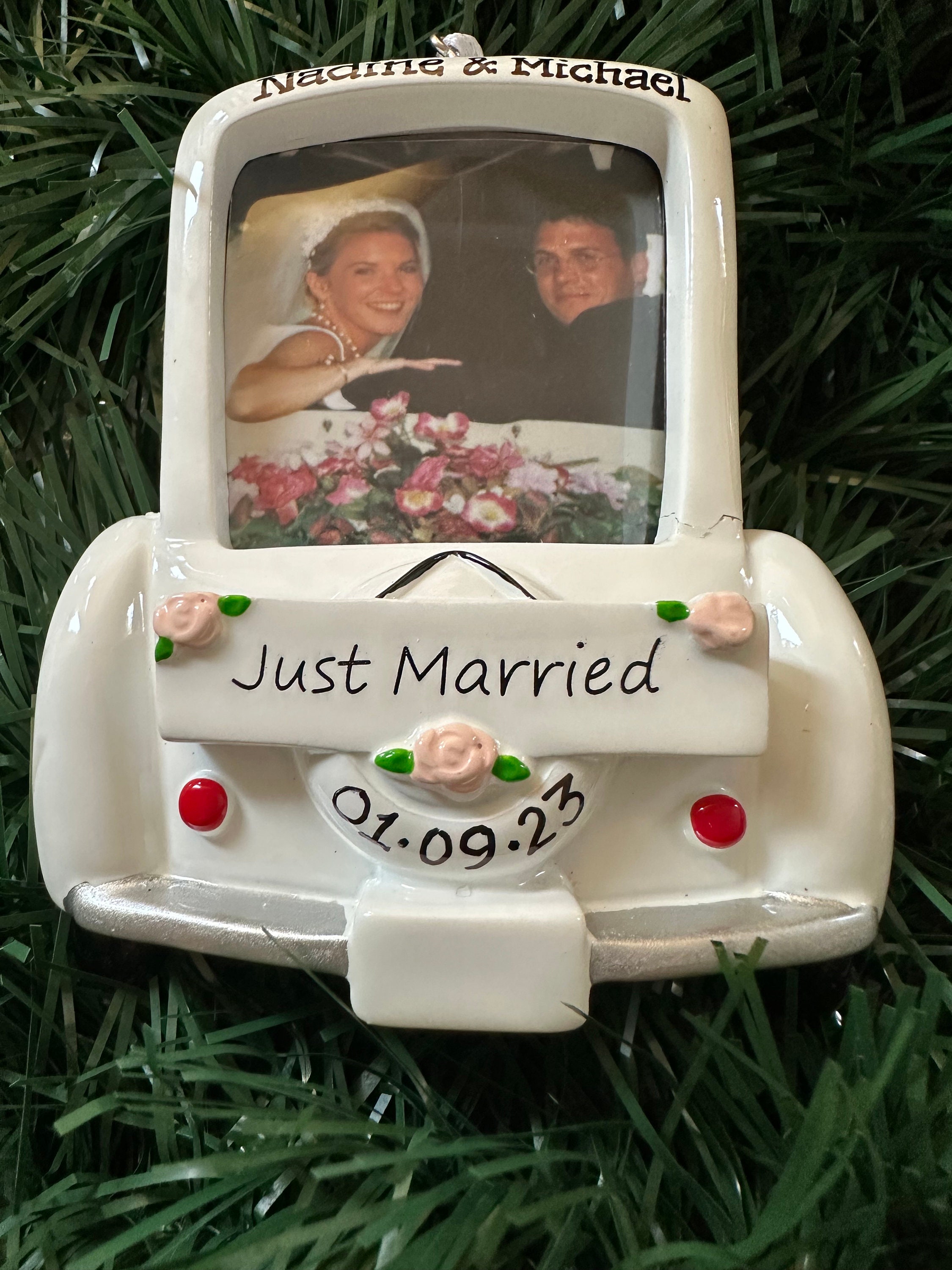 Just Married Wedding Car Picture Frame  Bride and Groom Personalized Newlywed Couple&#39;s 1st Christmas Ornament-Wedding Gift,Mr.Mrs.,Favor