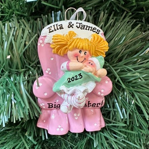 Blonde Big Sister- New Baby- Sibling Announcement-Personalized Christmas Ornament- Baby Brother-Baby Sister