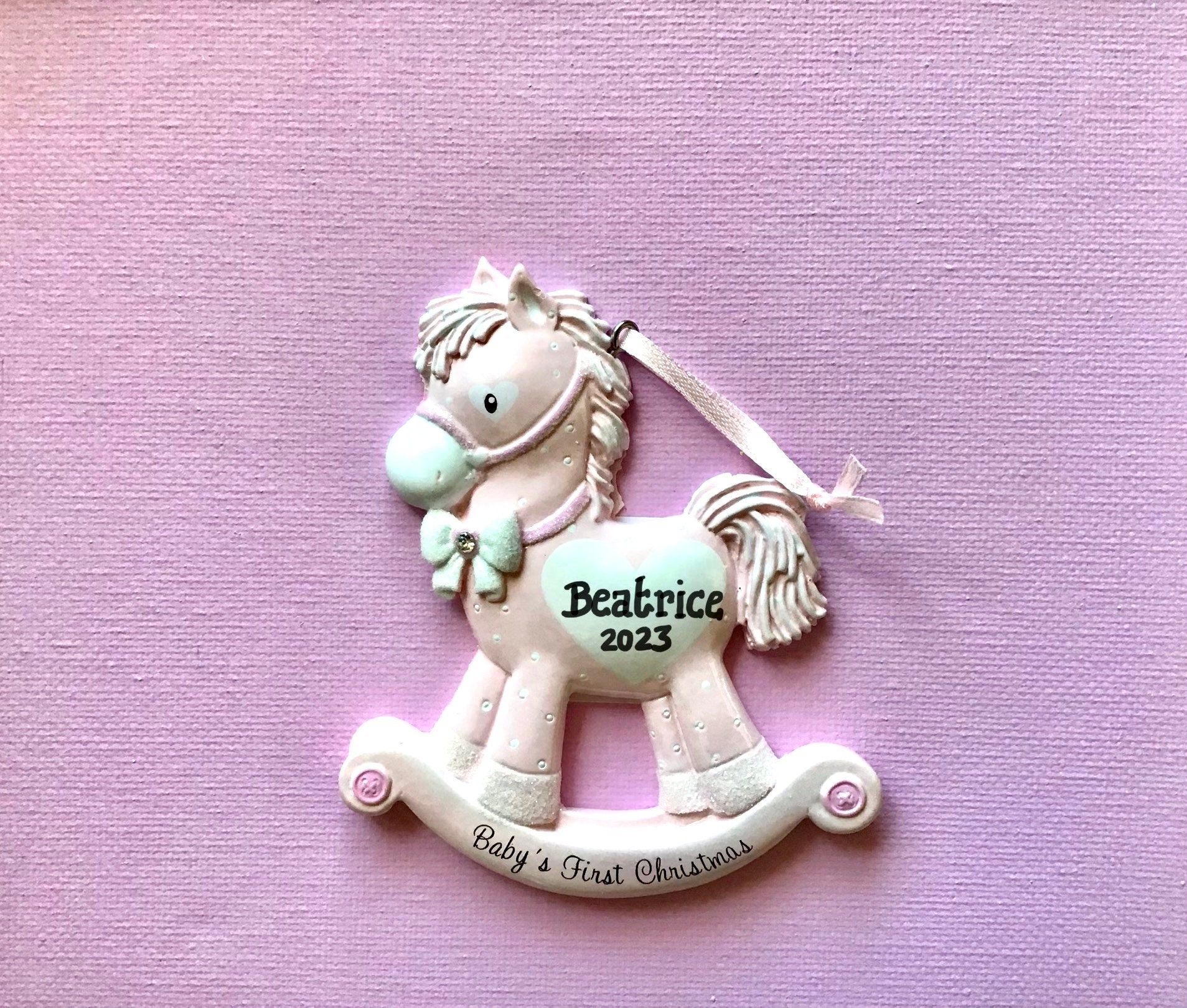Pink Rocking Horse Baby Girl s First Christmas Personalized Ornament Grandchild Grandkid Granddaughter Goddaughter 1st Christmas Gift