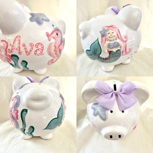 Meerjungfrau- Unter dem Meer-Personalisiertes Handgemaltes großes Sparschwein-Baby Mädchen-1. Birthda-TaufeBlumenmädchen-Weihnachten-Kommunion Geschenk