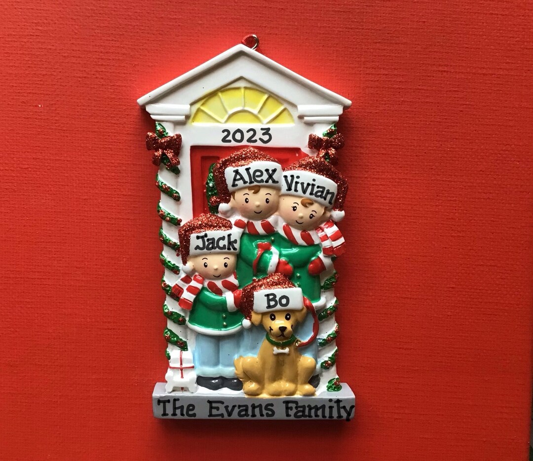 Family of 3 With Dog in Santa Hats Personalized Christmas New Home ...