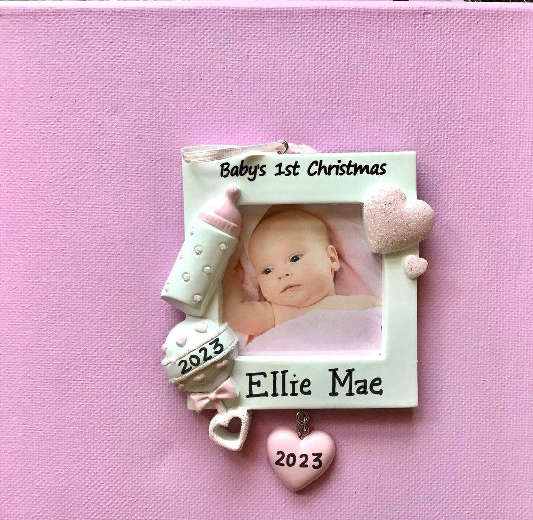 Pink Baby Bottle, Rattle Picture Frame Baby Girl's First Christmas ...