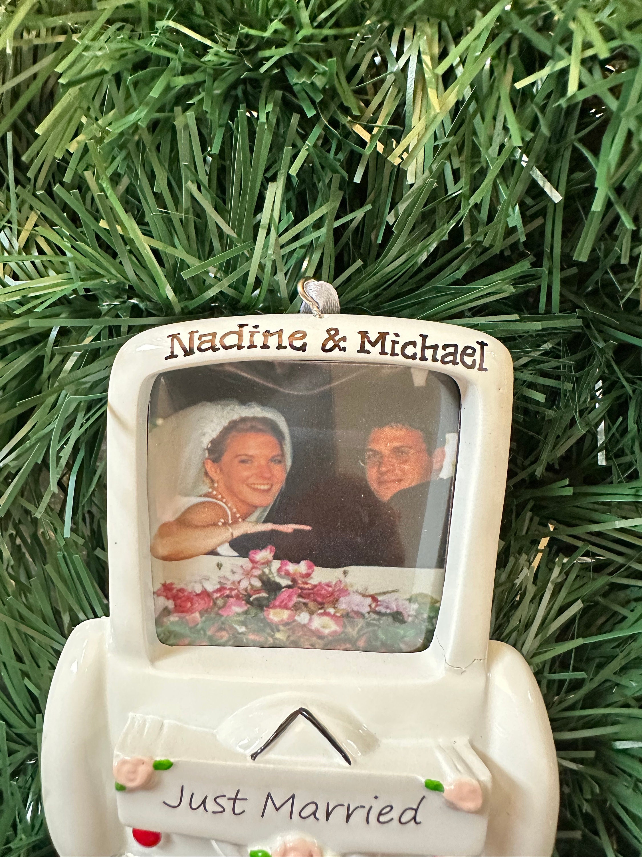 Just Married Wedding Car Picture Frame  Bride and Groom Personalized Newlywed Couple&#39;s 1st Christmas Ornament-Wedding Gift,Mr.Mrs.,Favor