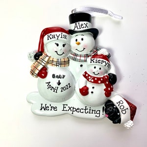 Personalized Christmas Ornament Pregnant Snowman Couple With One Child ...
