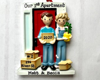 Our First Apartment - Move in Couple with Optional dog or cat- Personalized Christmas Ornament- New Home , Our First Home , Hostess gift