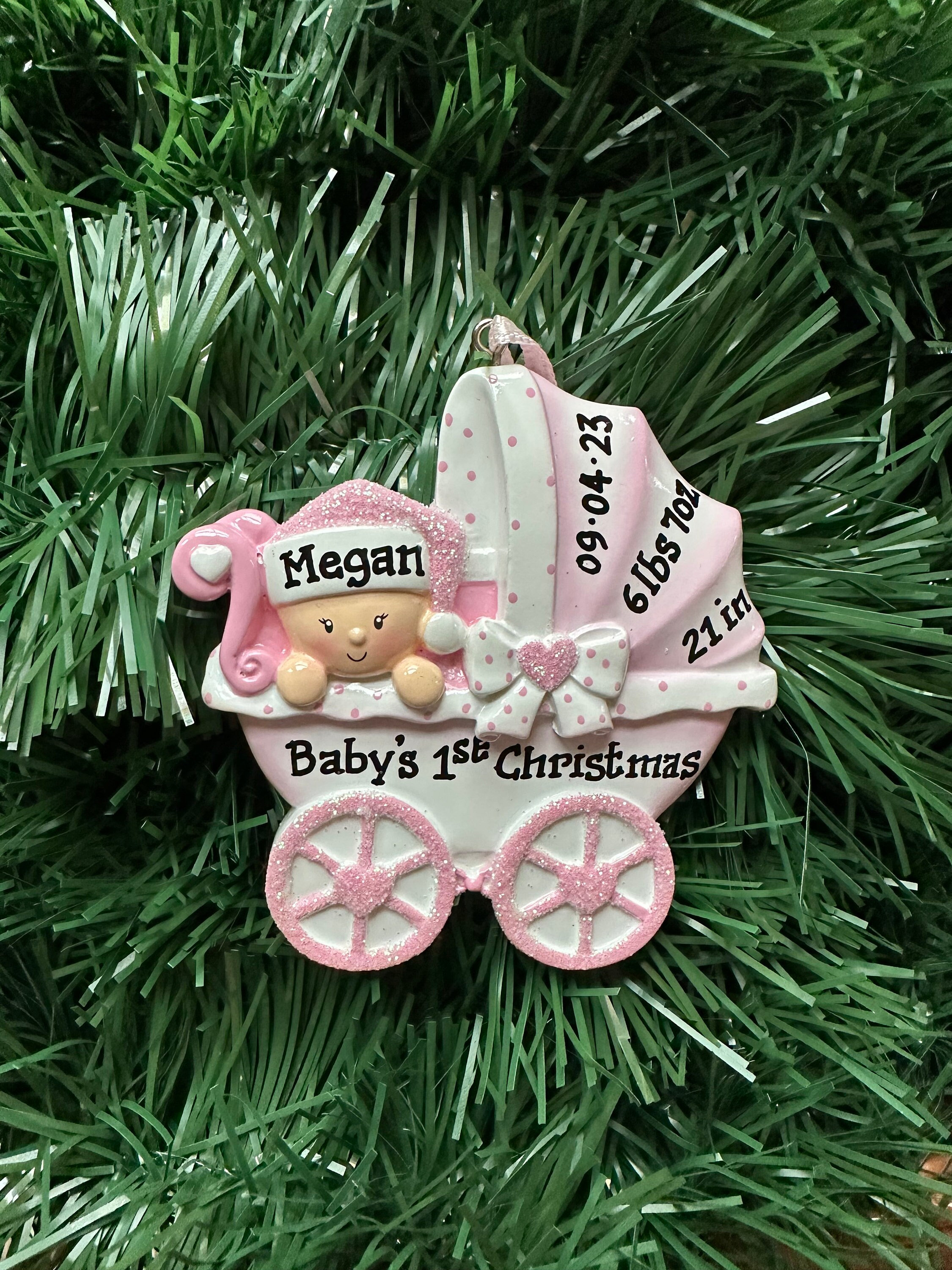 Personalized Baby Girl First Christmas Ornament 2024 - Resin Carriage Keepsake With Customization