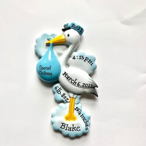 Blauer Storch Baby Junge erste Weihnachten Ornament - Geburtsanzeige - Zwillinge Junge Enkel 1. Weihnachtsgeschenk
