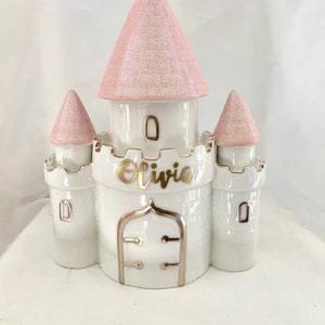 Princess Castle Personalized Piggy Bank- Newborn Baby Girl, Baby Shower , 1st Birthday , Communion, Christening, Baptism, 1st Birthday Gift