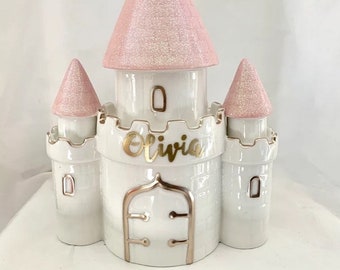 Princess Castle Personalized Piggy Bank- Newborn Baby Girl, Baby Shower , 1st Birthday , Communion, Christening, Baptism, 1st Birthday Gift