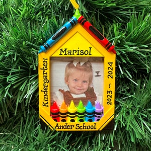 Crayon Picture Frame School Grades Personalized  Christmas Ornament-PreK Kindergarten Grade School Middle School Graduation Class Gift