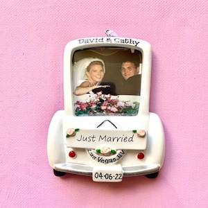 Just Married Wedding Car Picture Frame  Bride and Groom Personalized Newlywed Couple's 1st Christmas Ornament-Wedding Gift,Mr.Mrs.,Favor
