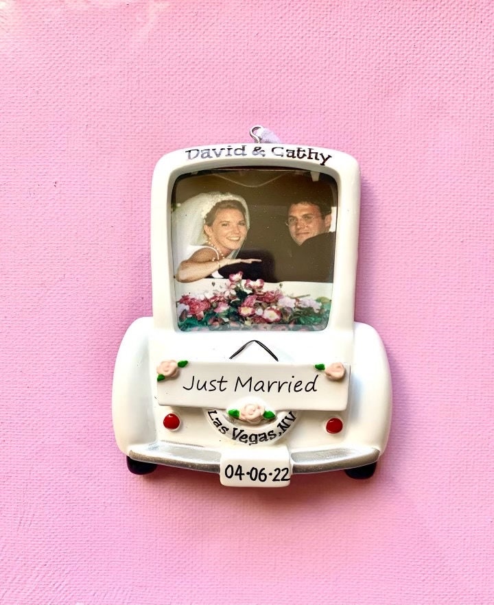 Just Married Wedding Car Picture Frame  Bride and Groom Personalized Newlywed Couple&#39;s 1st Christmas Ornament-Wedding Gift,Mr.Mrs.,Favor