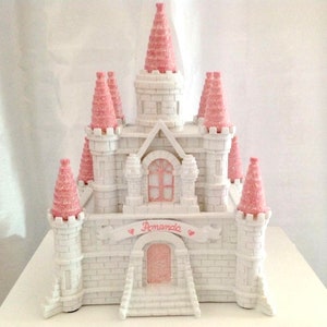 Princess Pink Castle Personalized Piggy Bank- Newborn Baby Girl, Baby Shower , 1st Birthday , Communion, Christening, Baptism, Birthday Gift