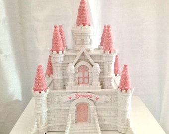 Princess Pink Castle Personalized Piggy Bank- Newborn Baby Girl, Baby Shower , 1st Birthday , Communion, Christening, Baptism, Birthday Gift
