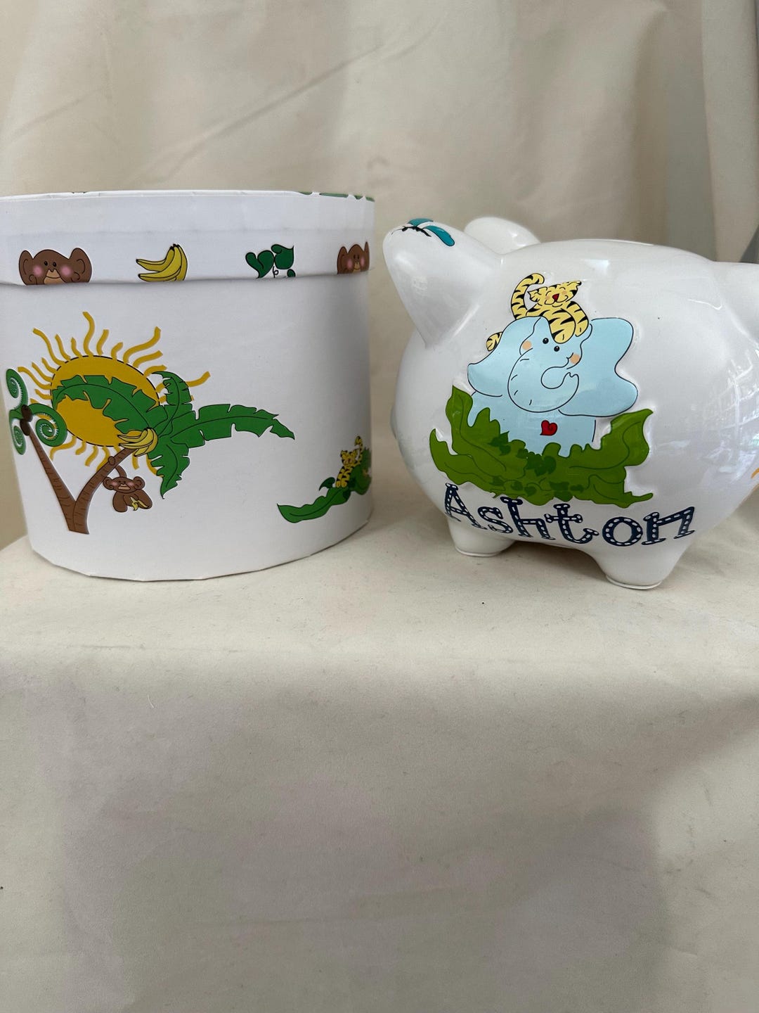 Personalized Safari Jungle-piggy Bank Giraffe- Elephant, Monkey-baby ...