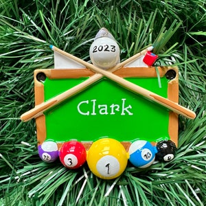 Billiards - Pool Table -Personalized Christmas Ornament - Pool Hall - Cue - 8 Ball - League Champion Trophy