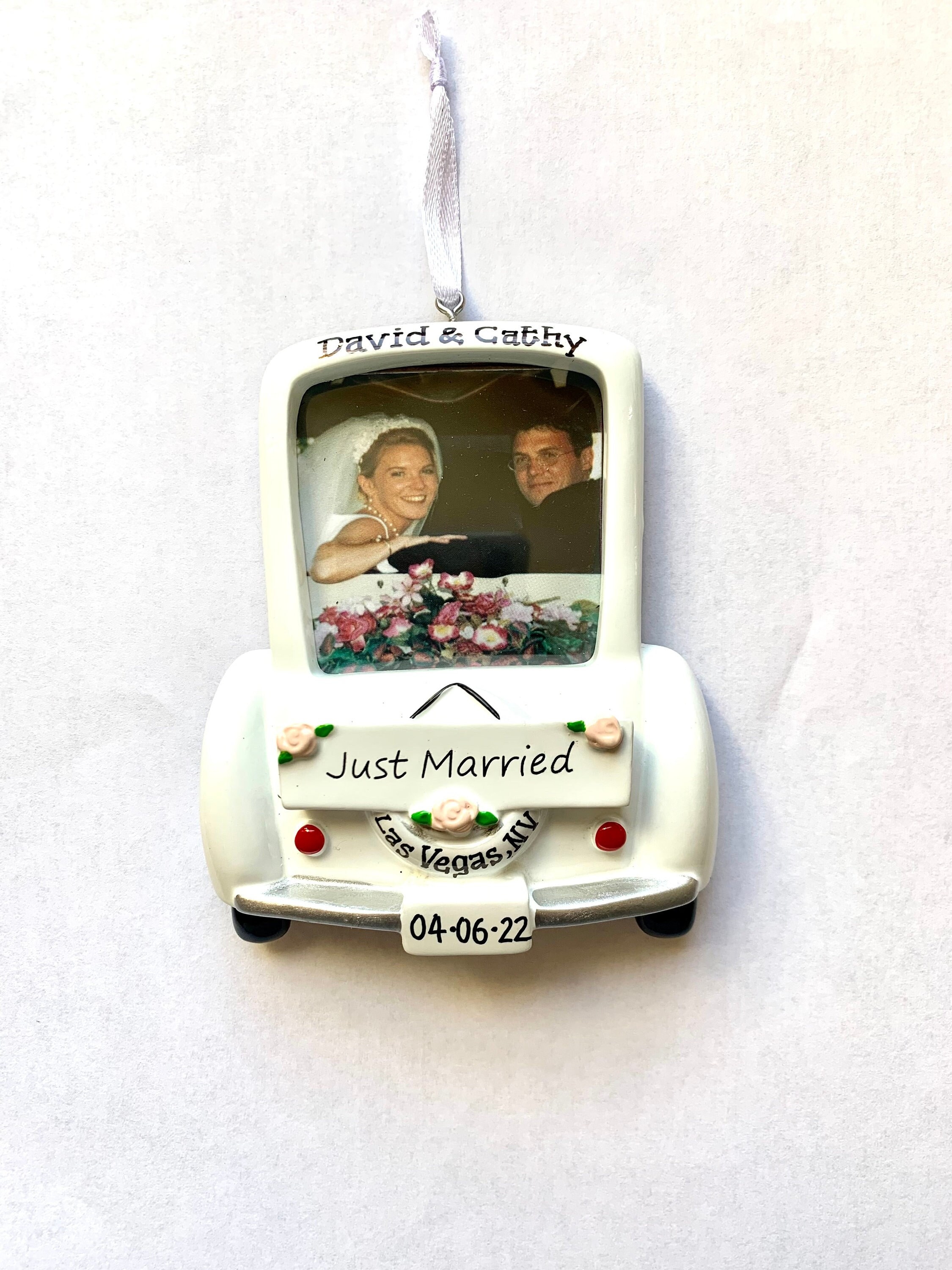 Just Married Wedding Car Picture Frame  Bride and Groom Personalized Newlywed Couple&#39;s 1st Christmas Ornament-Wedding Gift,Mr.Mrs.,Favor