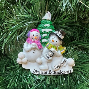 Snowman Couple-We're Engaged- She Said Yes!- Will You Marry Me-Engagement Couple- Personalized Christmas Ornament