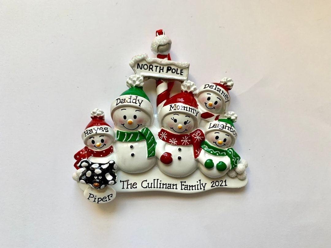 5 Snowman on North Pole Family of Five Personalized Christmas Ornament ...