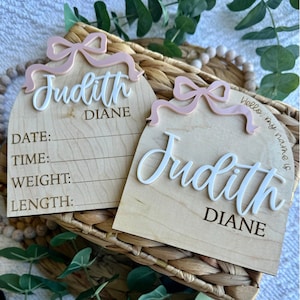 Bow Birth Announcement Sign for Baby Name Announcement for Hospital Birth Stats Board Baby Name Sign Gift for Baby Shower Bow Baby Sign