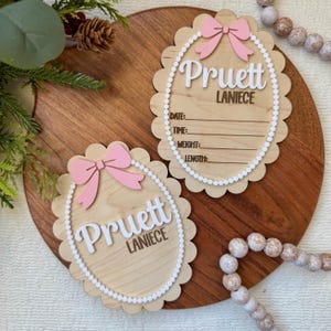Schleife Geburtsankündigung Zeichen für Baby Namen Bekanntgabe für Krankenhaus Geburt Stats Board Baby Name Zeichen Geschenk für Babyparty Schleife Baby Zeichen