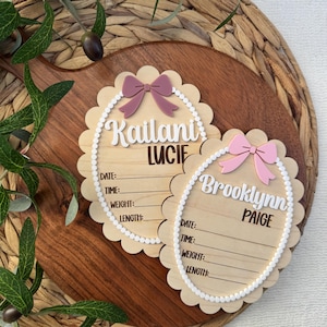 Schleife Geburtsankündigung Zeichen für Baby Namen Bekanntgabe für Krankenhaus Geburt Stats Board Baby Name Zeichen Geschenk für Babyparty Schleife Baby Zeichen