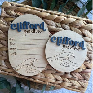 Birth Announcement Sign for Baby Name Announcement for Hospital Birth Stats Board Baby Name Sign Gift for Baby Shower Ocean Wave Baby .001