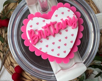 valentines stanley cup topper scalloped heart tumbler topper for stanley name plate for personalized stanley topper for valentines day