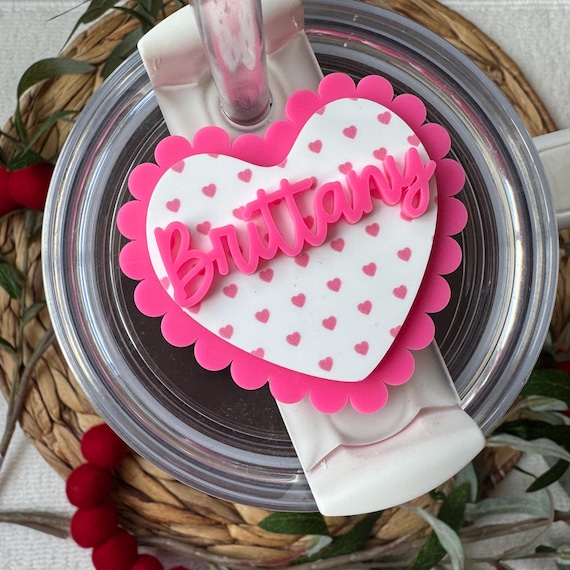 valentines stanley cup topper scalloped heart tumbler topper for stanley name plate for personalized stanley topper for valentines day