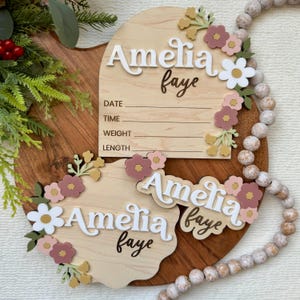 Enseigne pour faire-part de naissance pour fillette pour faire-part de naissance à l'hôpital Stat de naissance nouveau-né fleurs sauvages pour accessoire photo