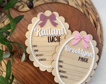 Letrero de lazo para anunciar el nacimiento del bebé, para el hospital, estadísticas de nacimiento, letrero con el nombre del bebé, regalo para baby shower, letrero de lazo para bebé.