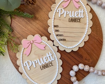 Bow Birth Announcement Sign for Baby Name Announcement for Hospital Birth Stats Board Baby Name Sign Gift for Baby Shower Bow Baby Sign