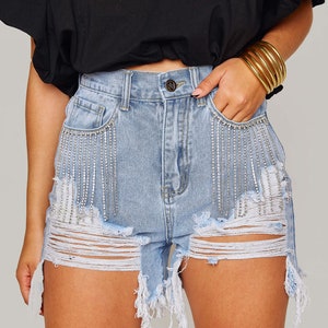 Crystal Fringe Jean Shorts