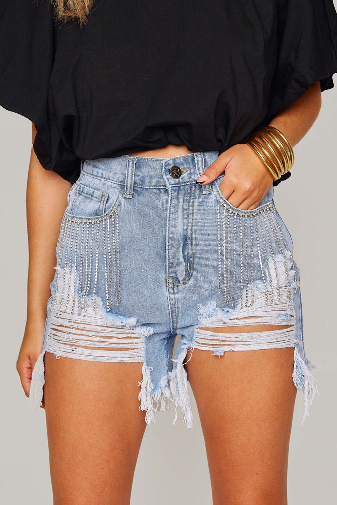 Fringe jeans shorts outlet