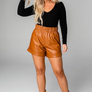 Saddle Brown Leather Shorts