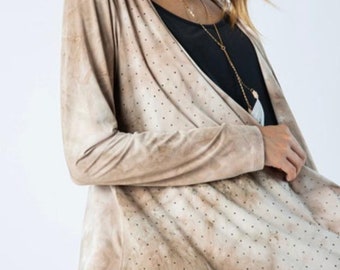 Taupe Tie Dye Studded Cardigan