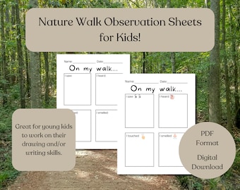 Nature Walk Observation Sheets for Kids - Outdoor Activities - Nature Discovery - Outdoor Discovery - Preschool Activities -Digital Download