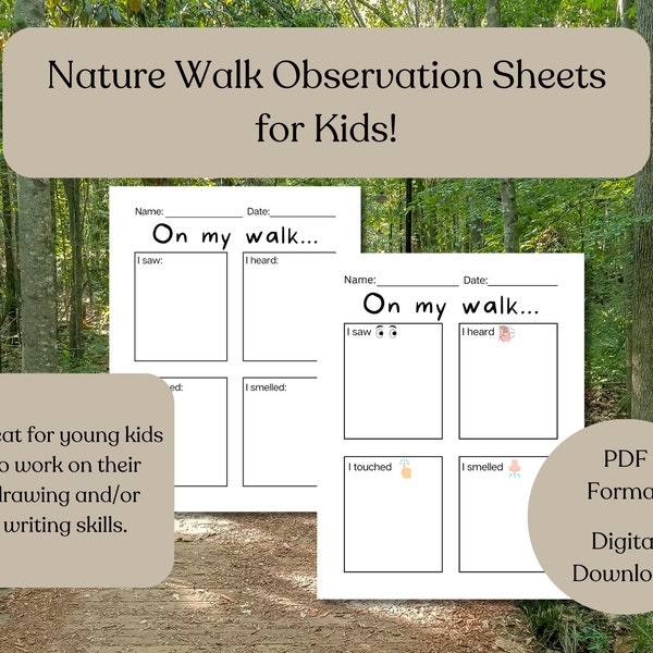 Nature Walk Observation Sheets for Kids - Outdoor Activities - Nature Discovery - Outdoor Discovery - Preschool Activities -Digital Download