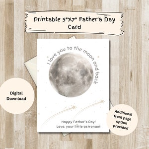 Printable Father&#39;s Day Card from kids - I Love You to the Moon and Back - Space themed Father&#39;s Day card - Blank Inside - Digital Download