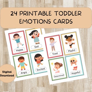 24 druckbare Toddler Emotions Karten -- Digitaler Download -- Kids Emotions -- Emotionen ausdrücken durch Karteikarten