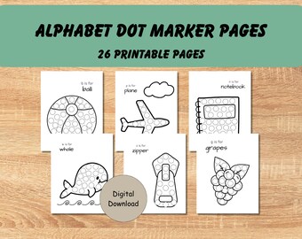 Alphabet Dot Marker Coloring Pages for Kids | Alphabet Coloring | 26 Dot Marker Pages | Digital Download | Letter Recognition | Preschool