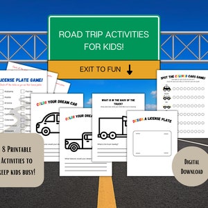 Kids Road Trip Printable Activities Sheets -- Digital Download Coloring ...
