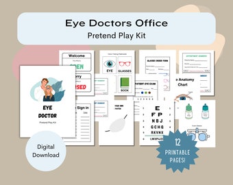 Printable Pretend Eye Doctors Office Kit for Kids - Imaginative Play - Toddler Play -- Digital Download Play Activity - Kids Eye Clinic