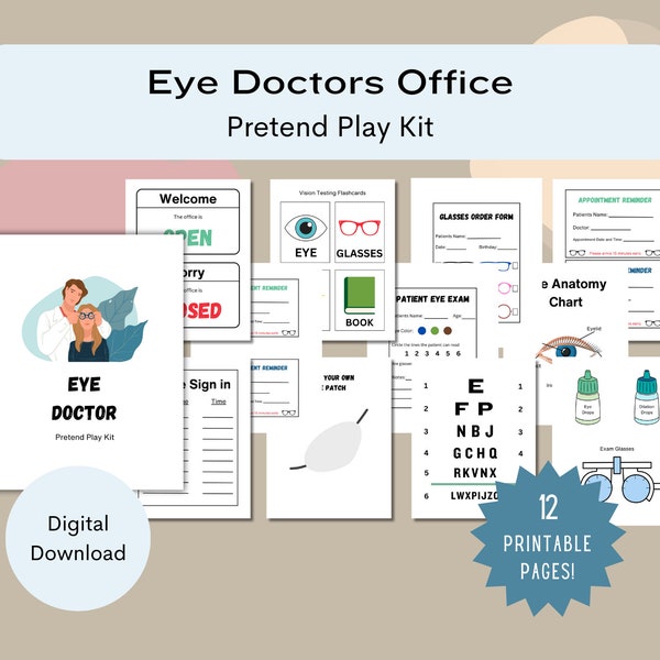 Printable Pretend Eye Doctors Office Kit for Kids - Imaginative Play - Toddler Play -- Digital Download Play Activity - Kids Eye Clinic