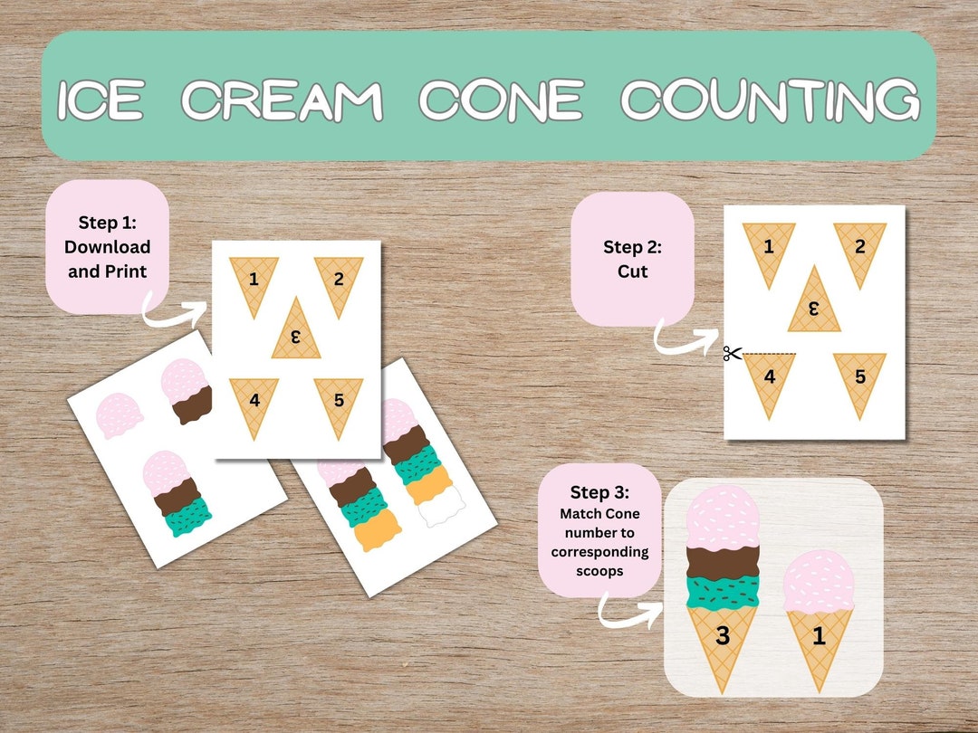 Ice Cream Cone Counting Activity for Young Kids Digital Etsy
