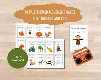 Tarjetas de movimiento de otoño para niños / Tarjetas de movimiento para niños pequeños / Actividades preescolares / Actividades de otoño / Descarga digital / Diversión sin pantalla