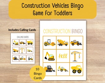 Construction Vehicles Bingo Game | Toddler Bingo Game | Bingo Game for Kids | Construction Vehicle Game | Printable Bingo Cards | Preschool