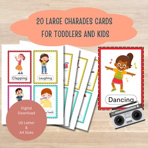 Juego de charadas imprimibles para niños pequeños y niños - Descarga digital - Tarjetas grandes - Actividades para niños pequeños y niños - Aprendizaje preescolar